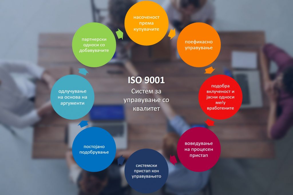 насоченост према купувачите, поефикасно управување, подобра вклученост и јасни односи меѓу вработените, воведување на процесен пристап, системски пристап кон управувањето, постојано подобрување, одлучување на основа на аргументи, партнерски односи со добавувачите.