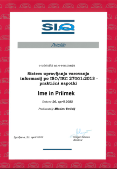 ISO 27001 potrdilo